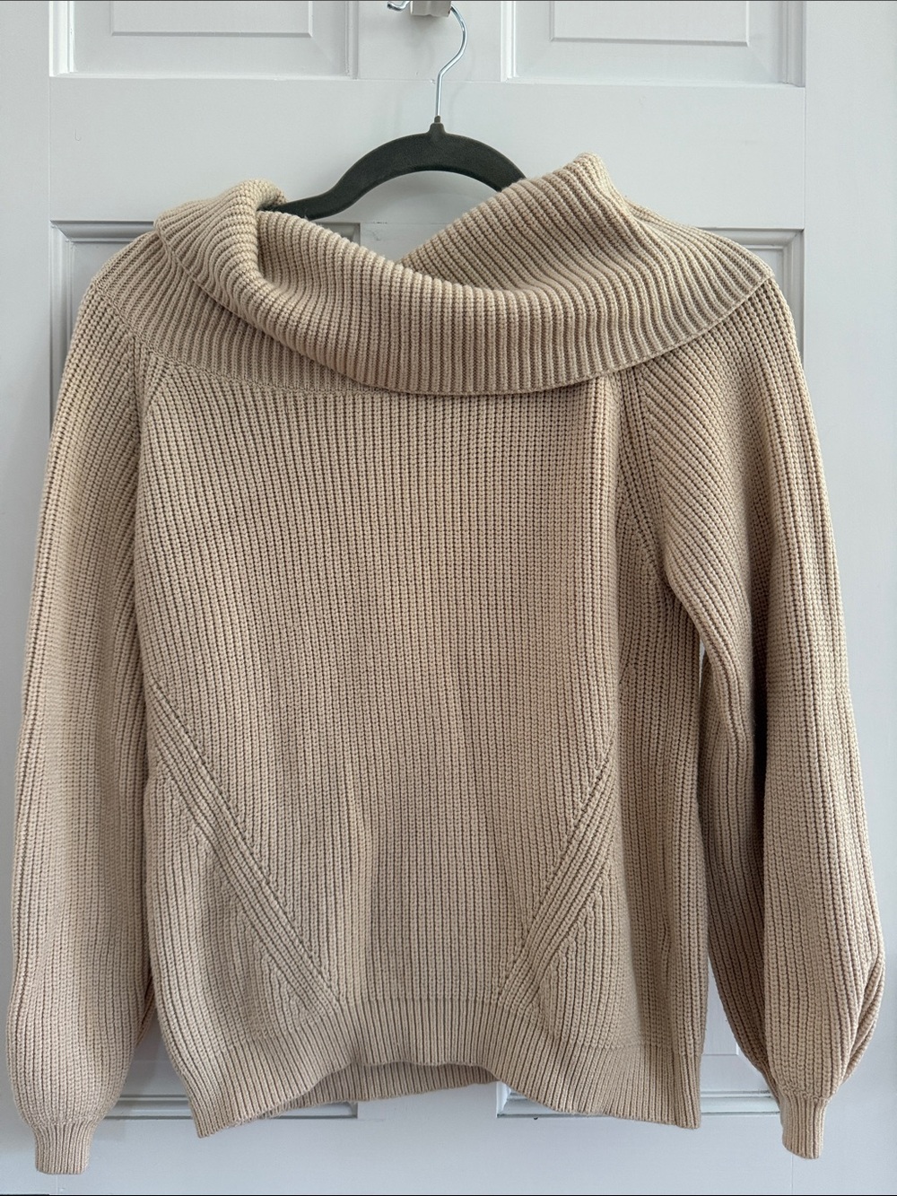 Relaxed Cream Cowl-Neck Ribbed Sweater